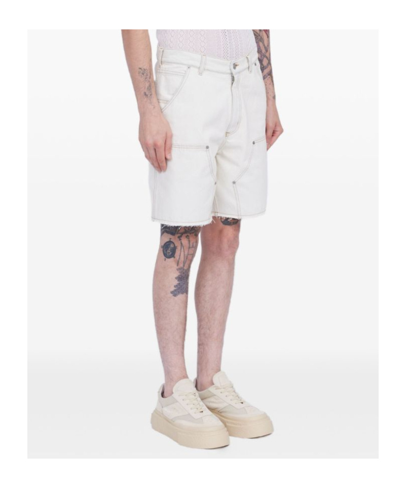 Mm6 Maison Margiela Numbers-motif Denim Shorts In Off White