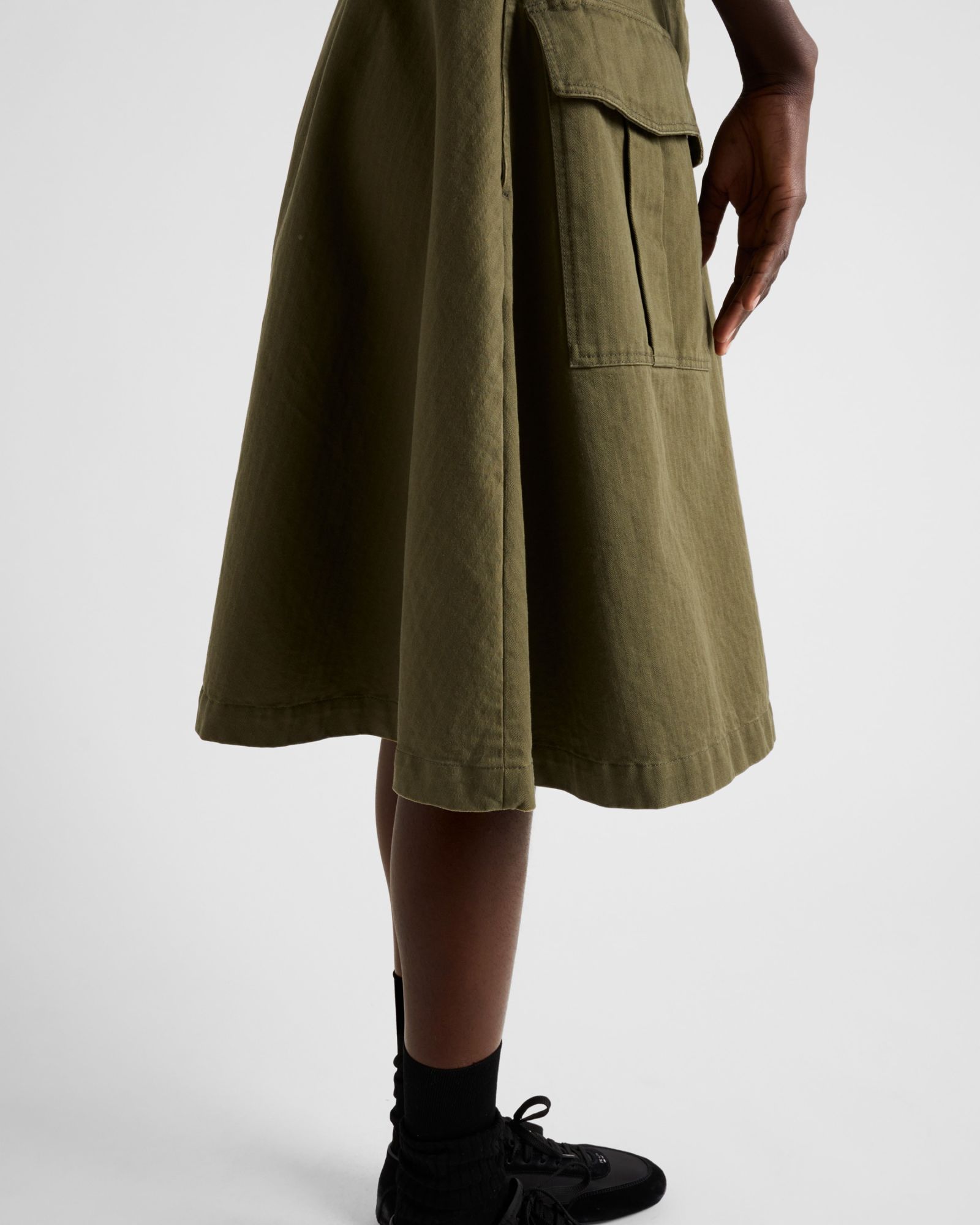 Prada Womens Green Flared Patch-pockets Cotton Cargo Skirt In Military Green