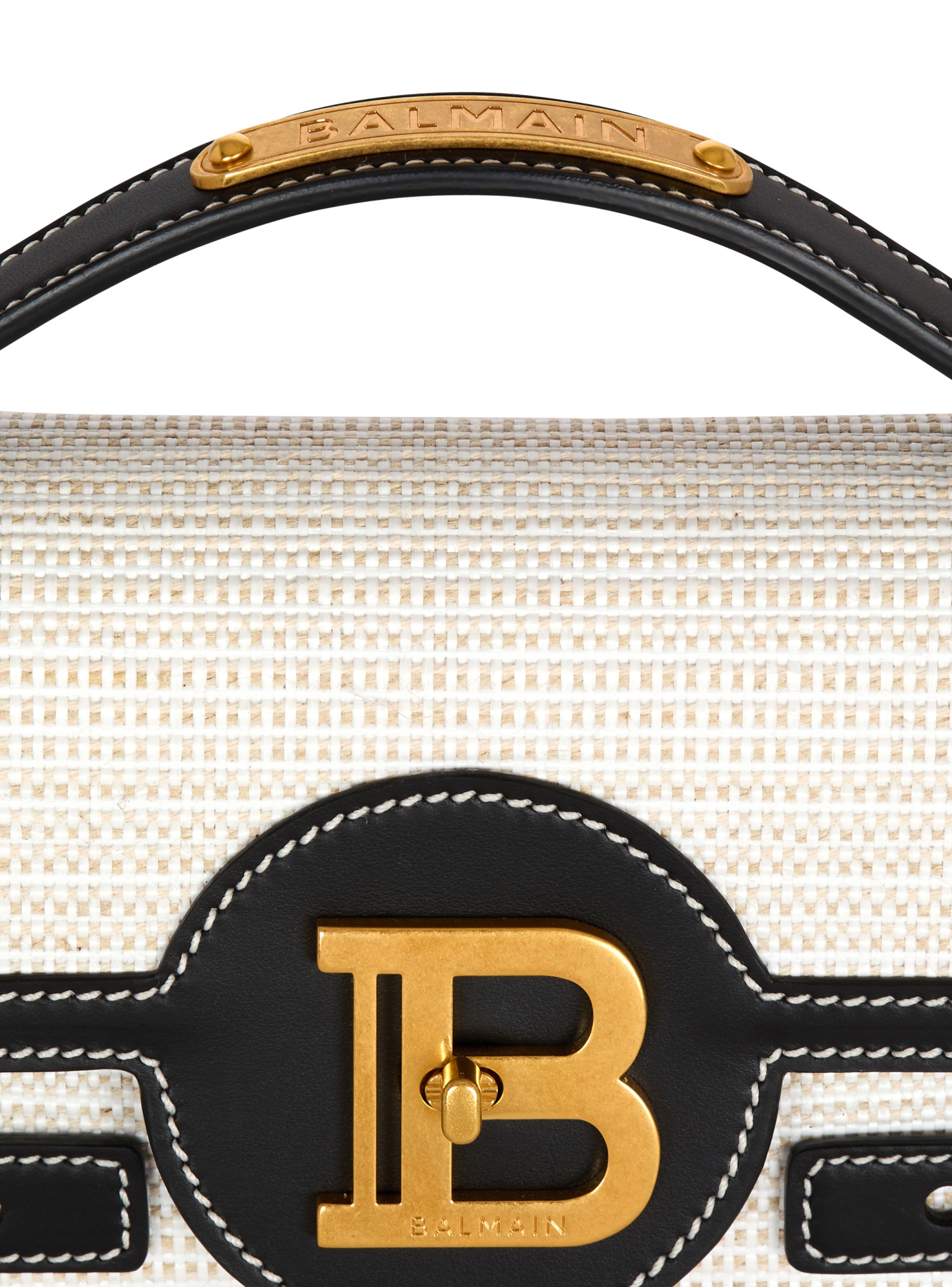 Balmain B-buzz 24 Shoulder Bag In Raffia And Calfskin In White