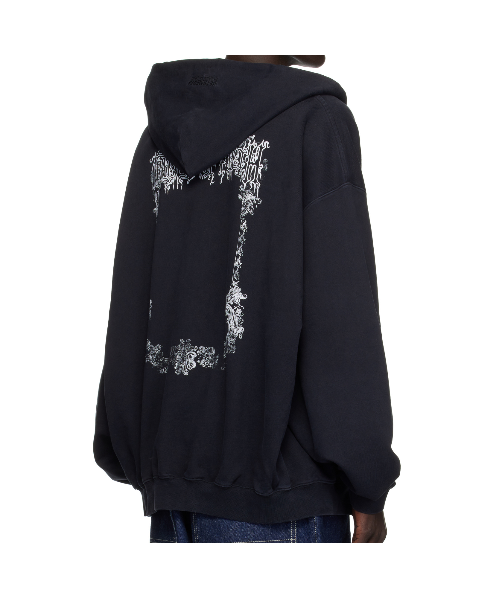 Vetements Printed Drawstring Zipped Hoodie In Black
