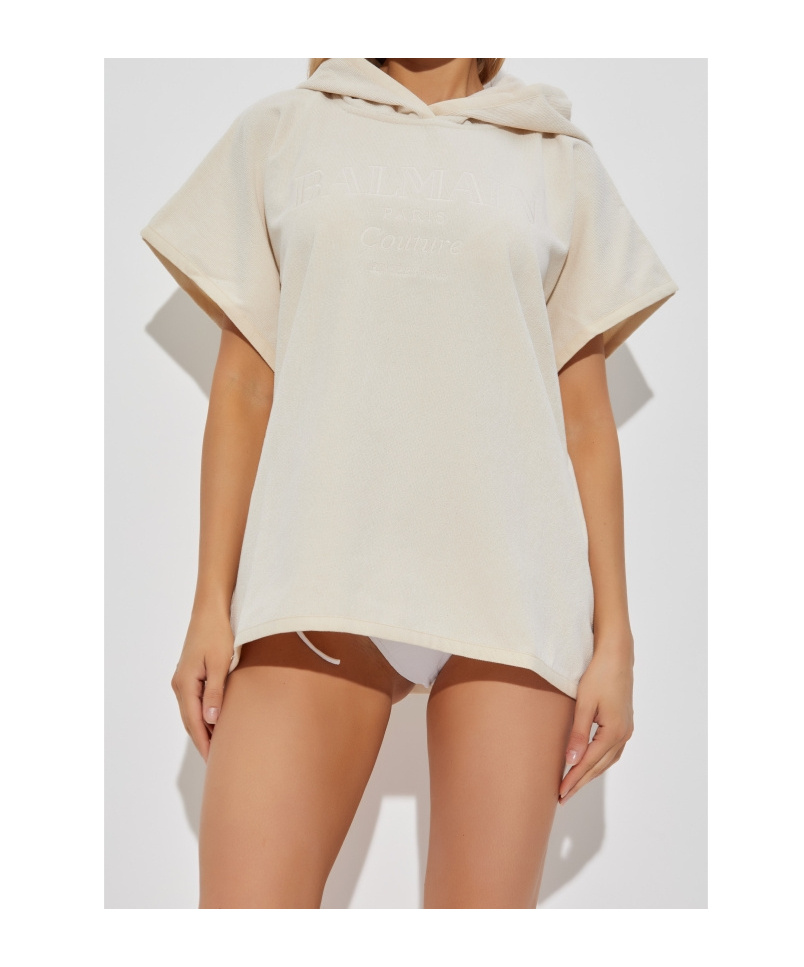 Balmain Hooded Logo Poncho In White