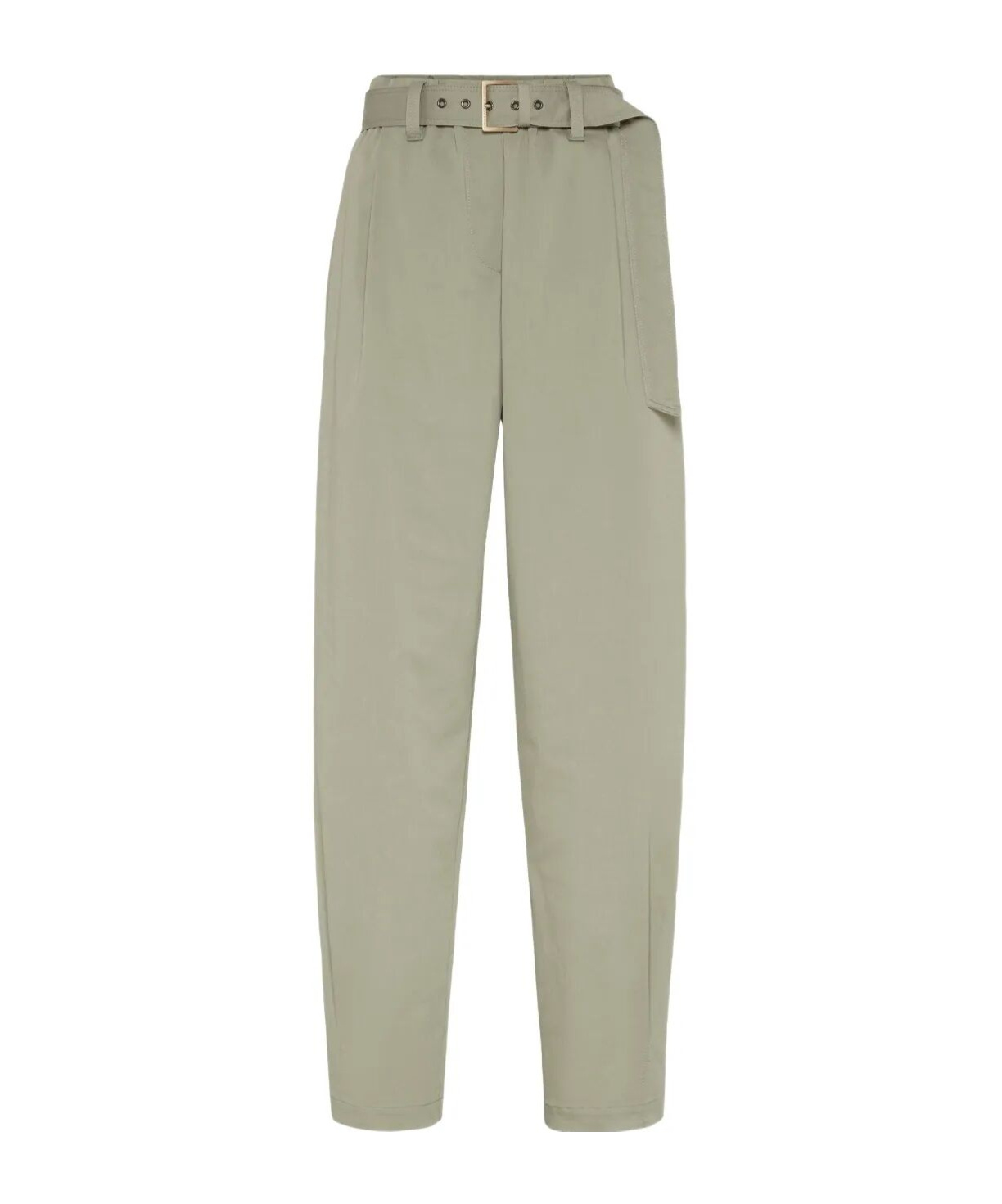 Brunello Cucinelli Women Stretch Cotton Gabardine Baggy Belted Pull On Pants In Sage Green