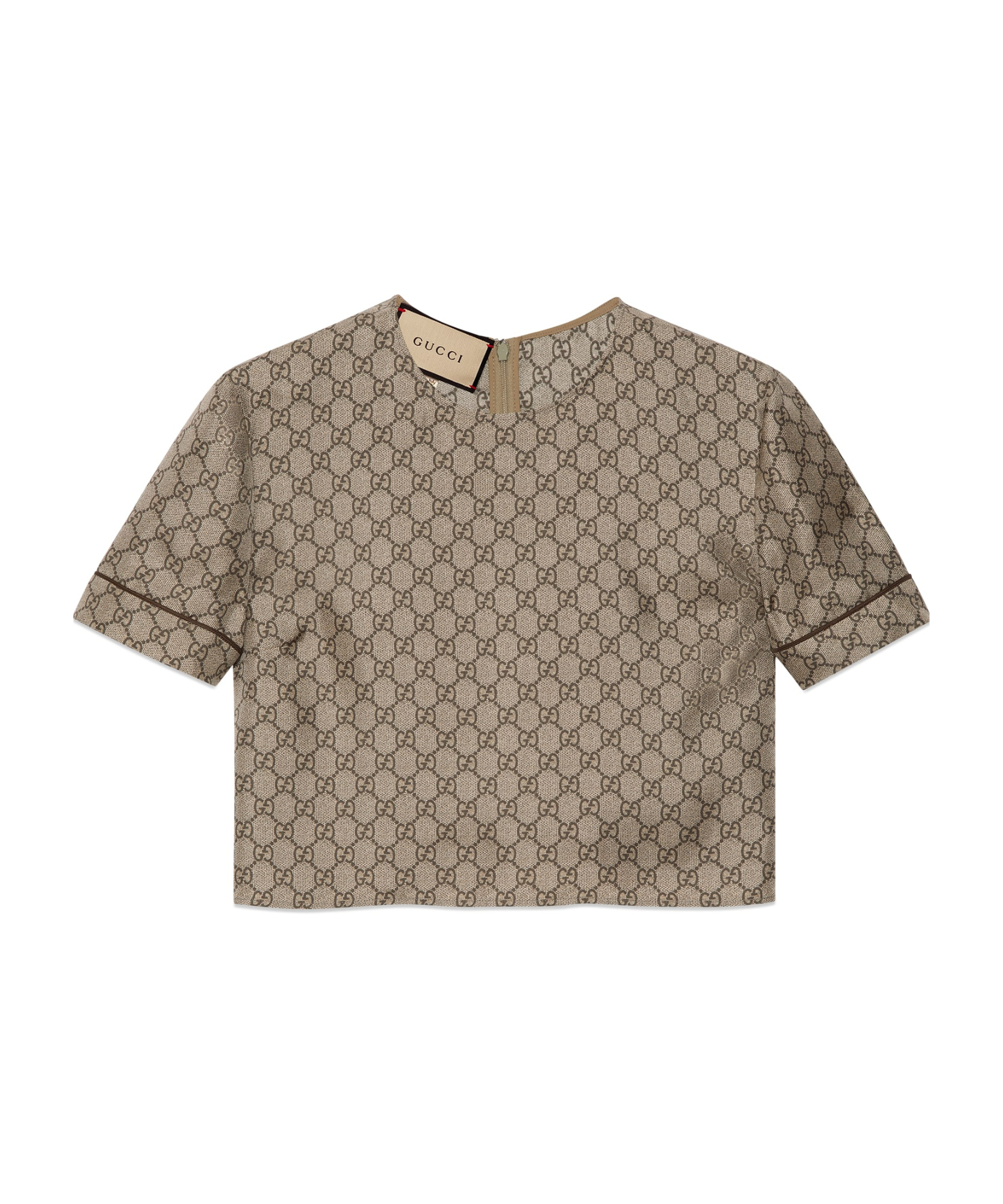 Gucci Oberteil Aus Seide Mit Gg Supreme-print In Nude
