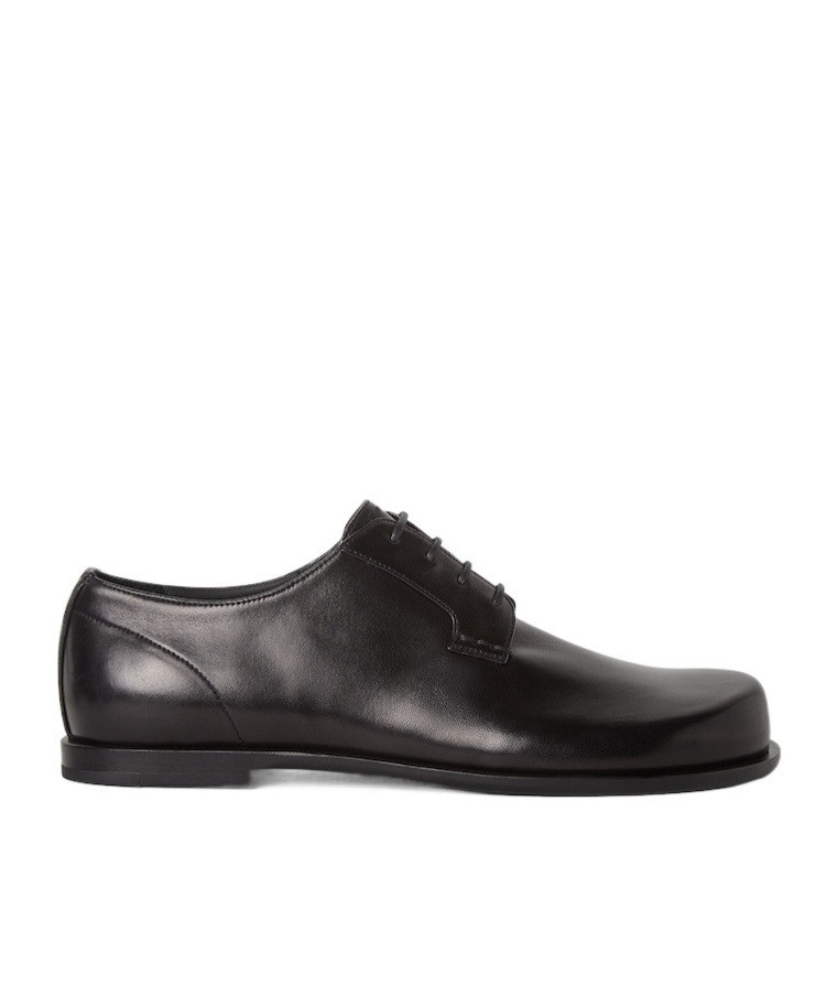 Fendi Leather Lace-up Shoes Squared Toe In Black