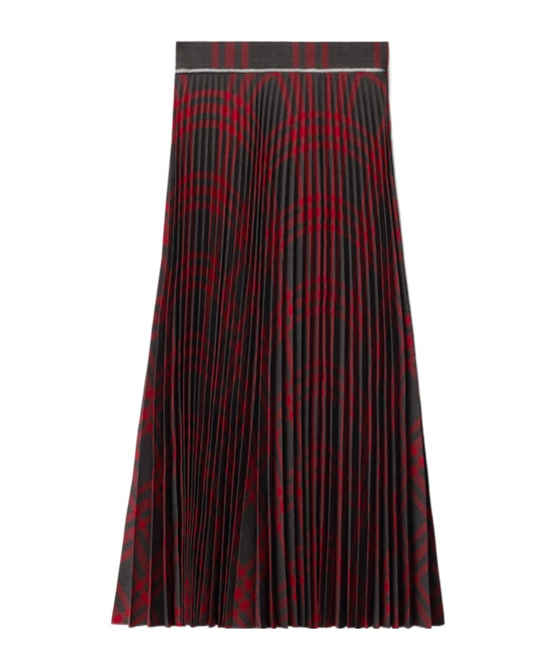 Burberry Pleated Check Midi Skirt In Red