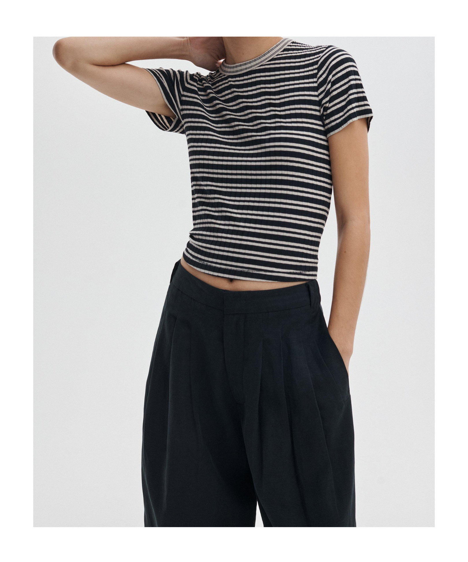 Rag & Bone Womens Luca Striped Stretch-woven T-shirt Ivybl In Gray