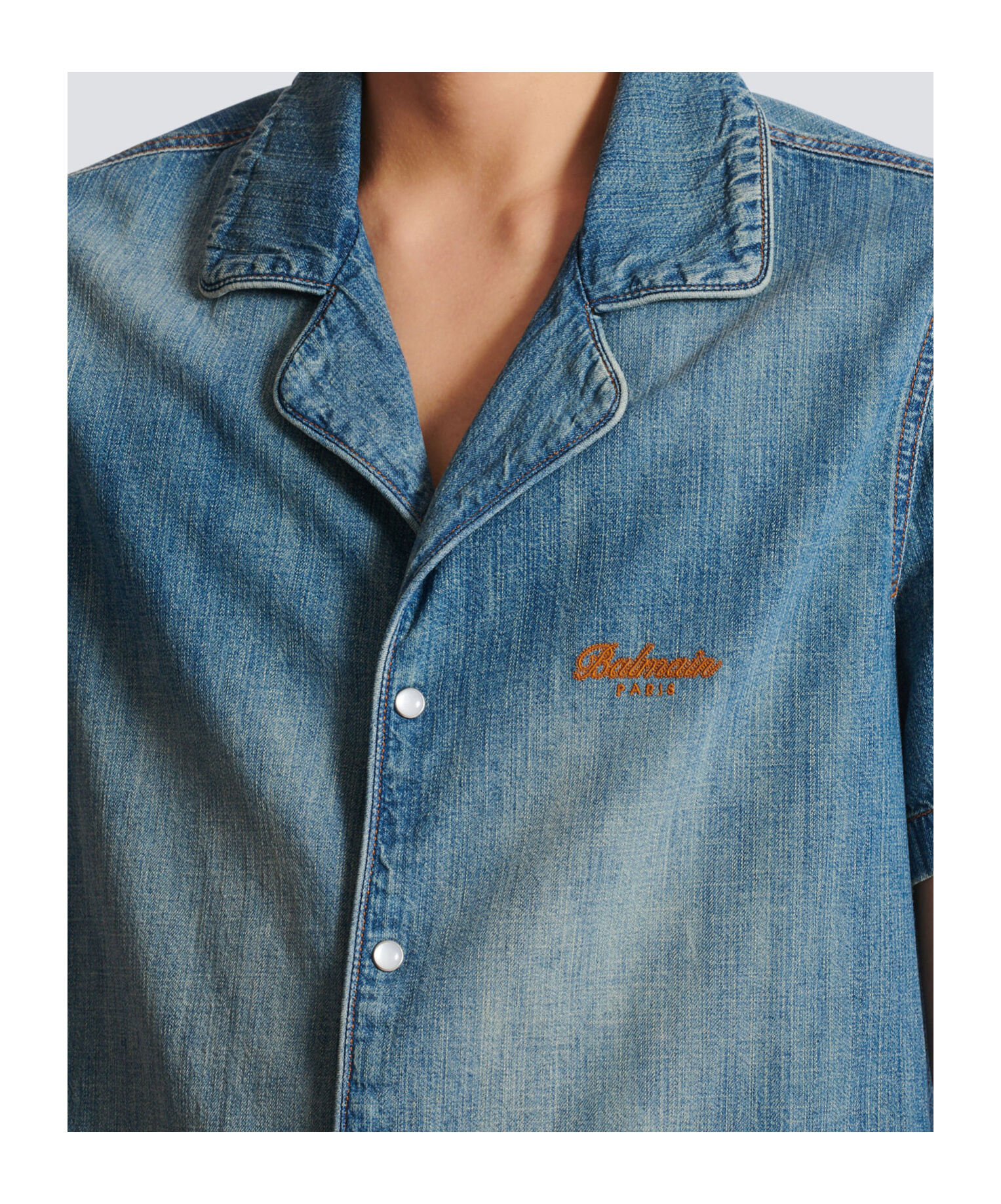 Balmain Short-sleeved Pyjama Shirt In Faded Denim In Blue