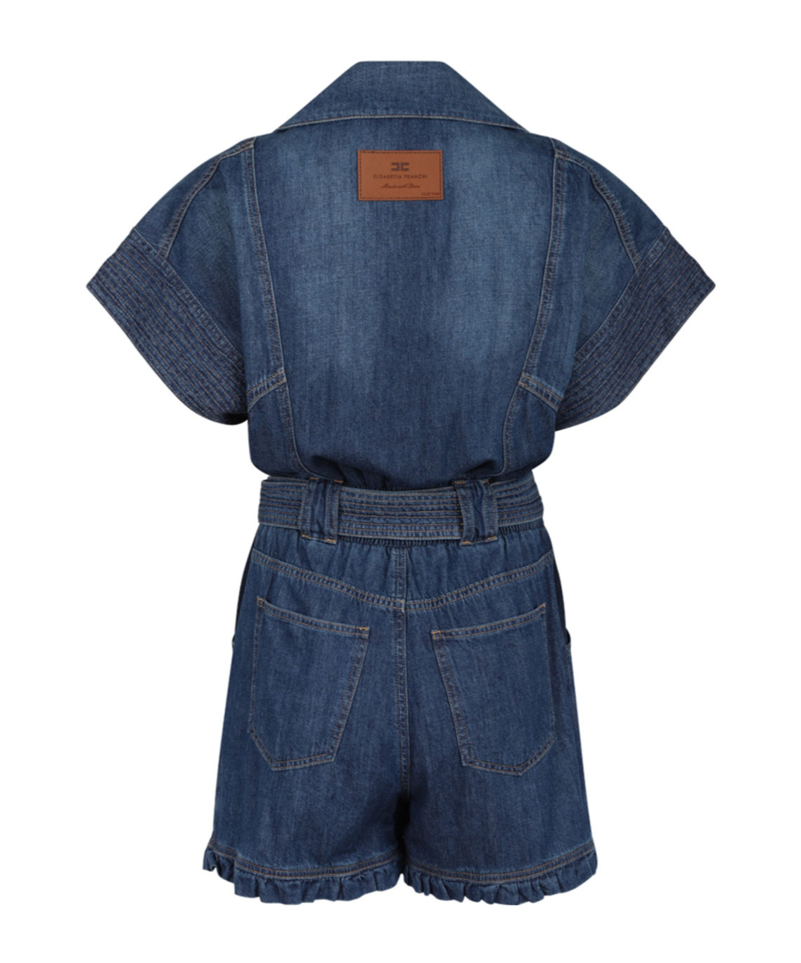Elisabetta Franchi Mc Short Denim Monkey With Belt Detail