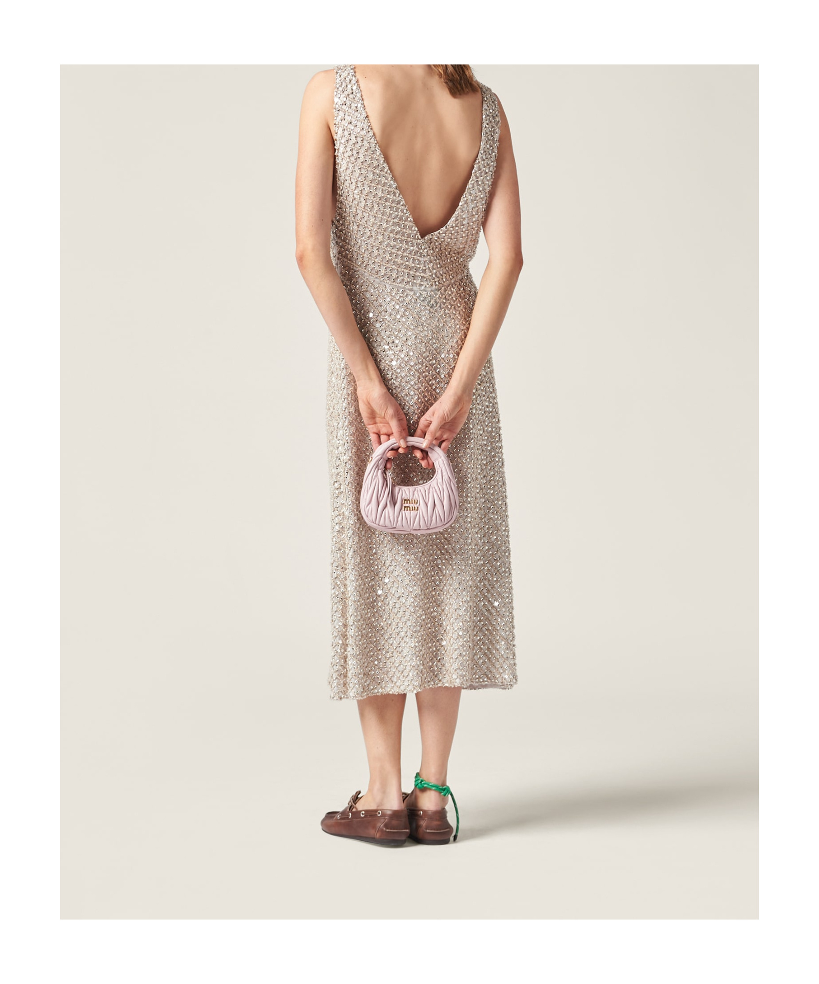 Miu Miu Embellished Midi Chiffon Dress In Nude