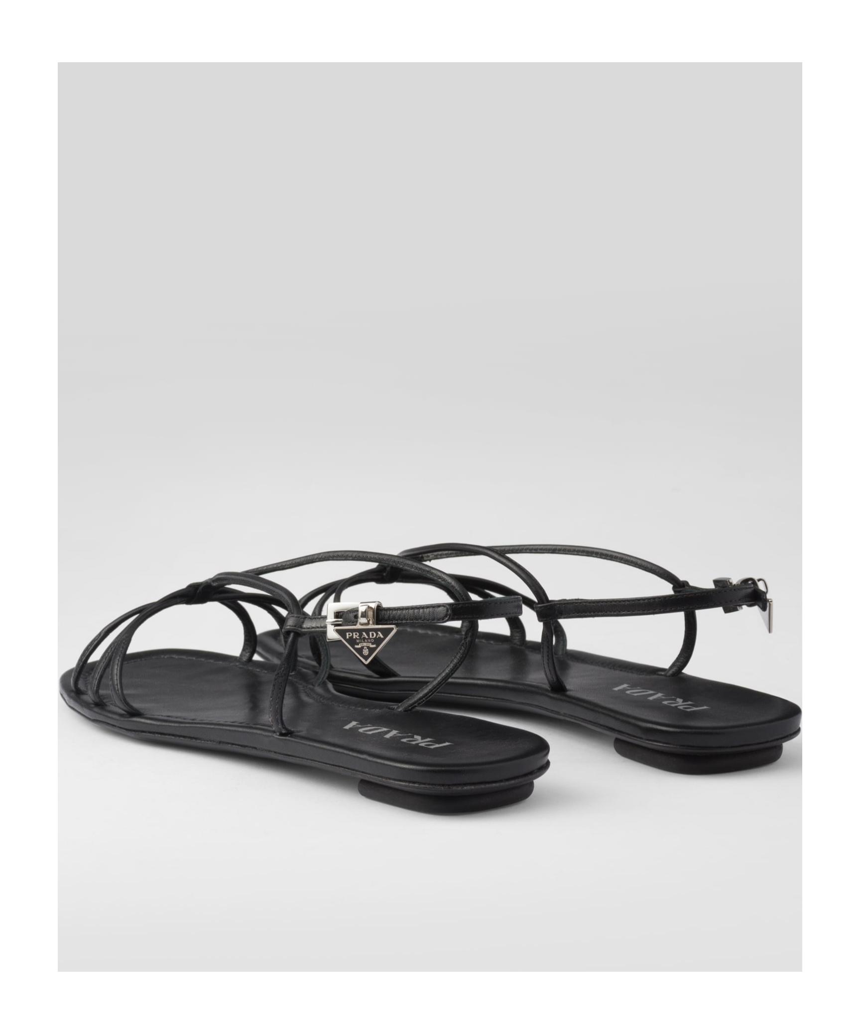 Prada Leather Flat Sandals Women In Black