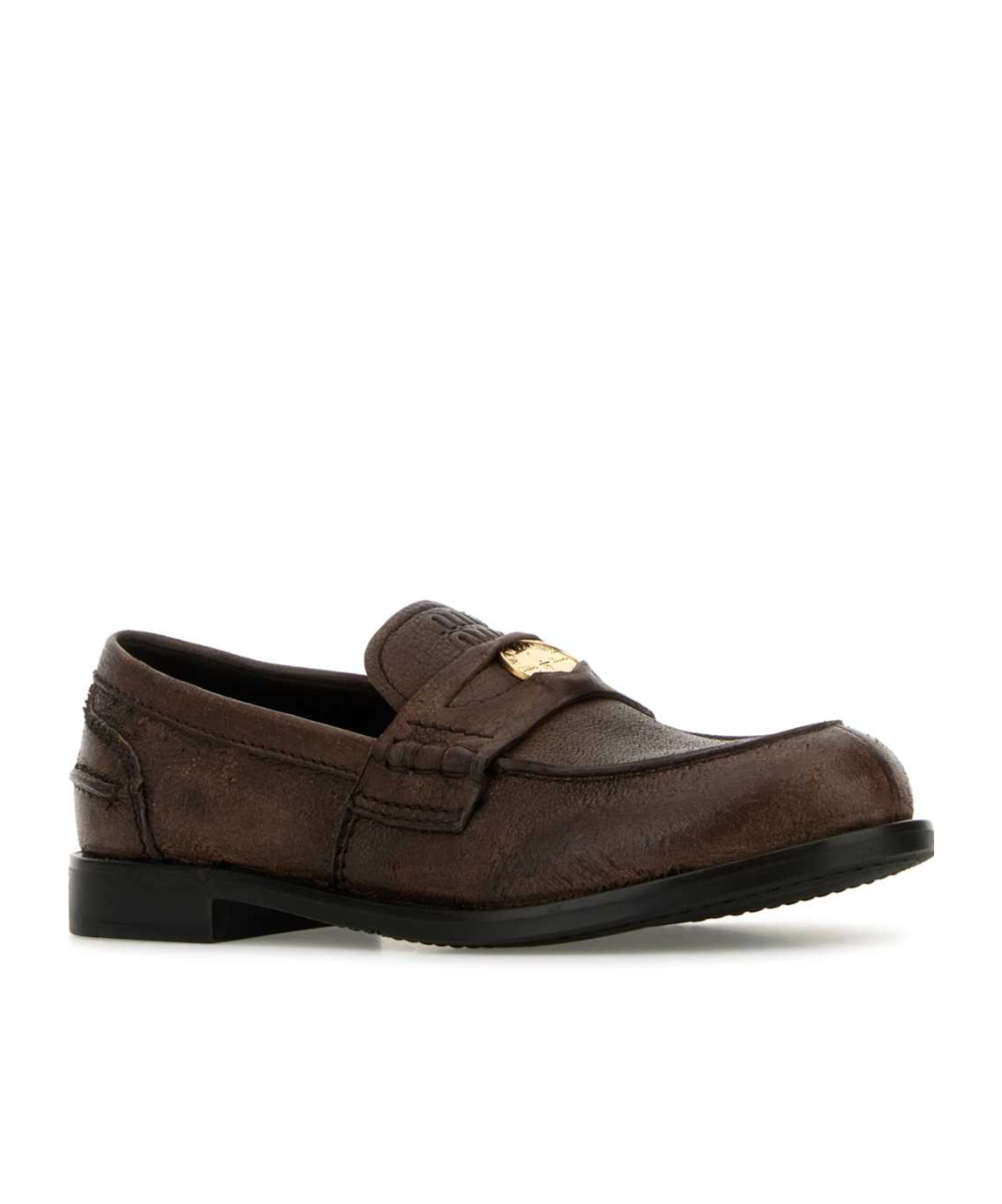 Miu Miu Vintage-effect Leather Penny Loafers In Brown