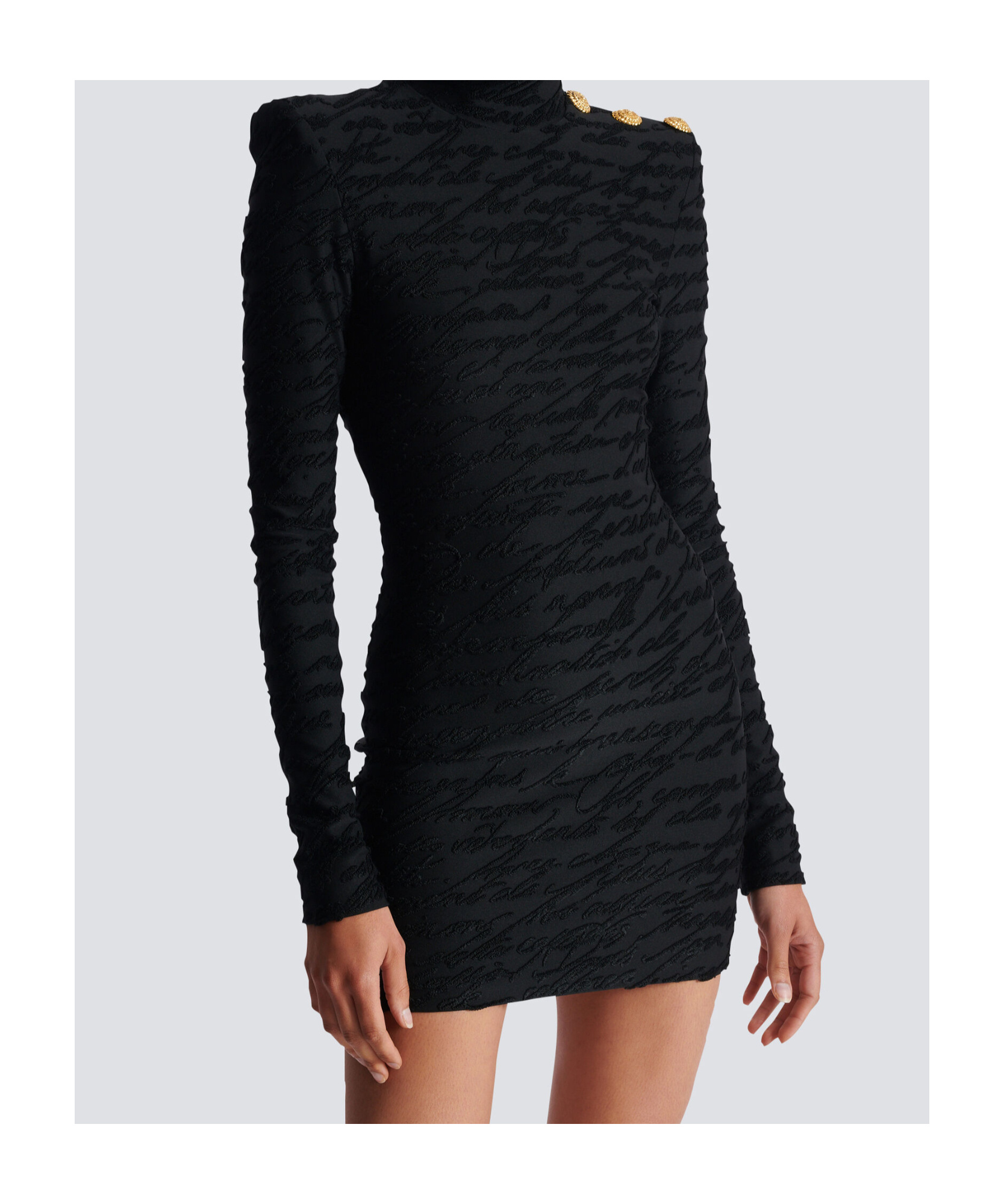 Balmain High Neck Body-con Mini Dress With Shoulder Buttons In Black