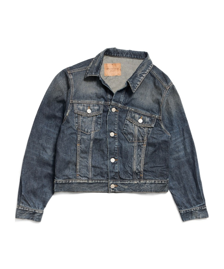Balenciaga Denim Off-the-shoulder Jacket In Blue