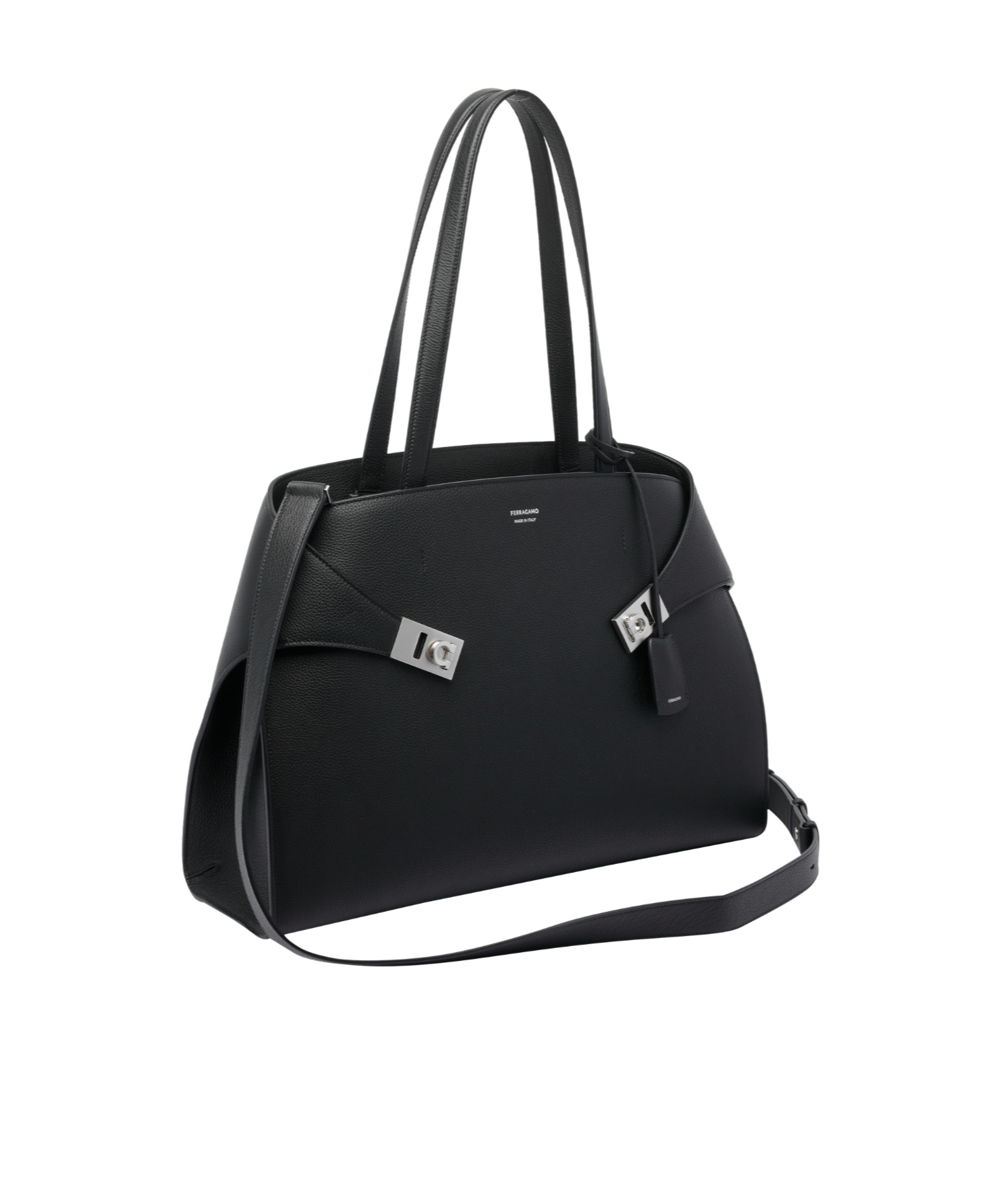 Ferragamo Hug Clasp-detail Calfskin Shoulder Bag In Black