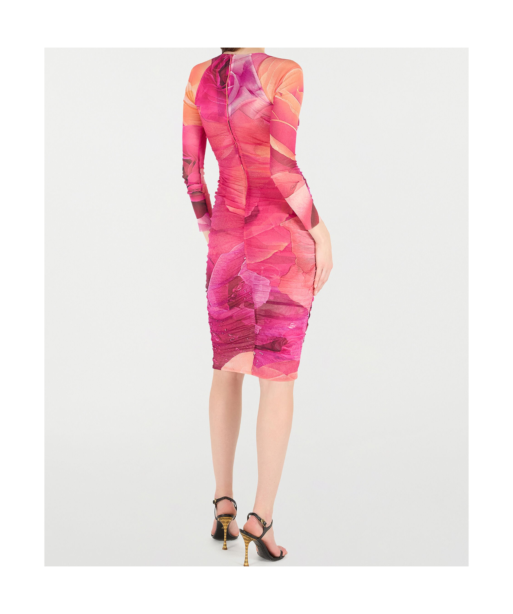 ROBERTO CAVALLI ROSE-PRINT MIDI DRESS