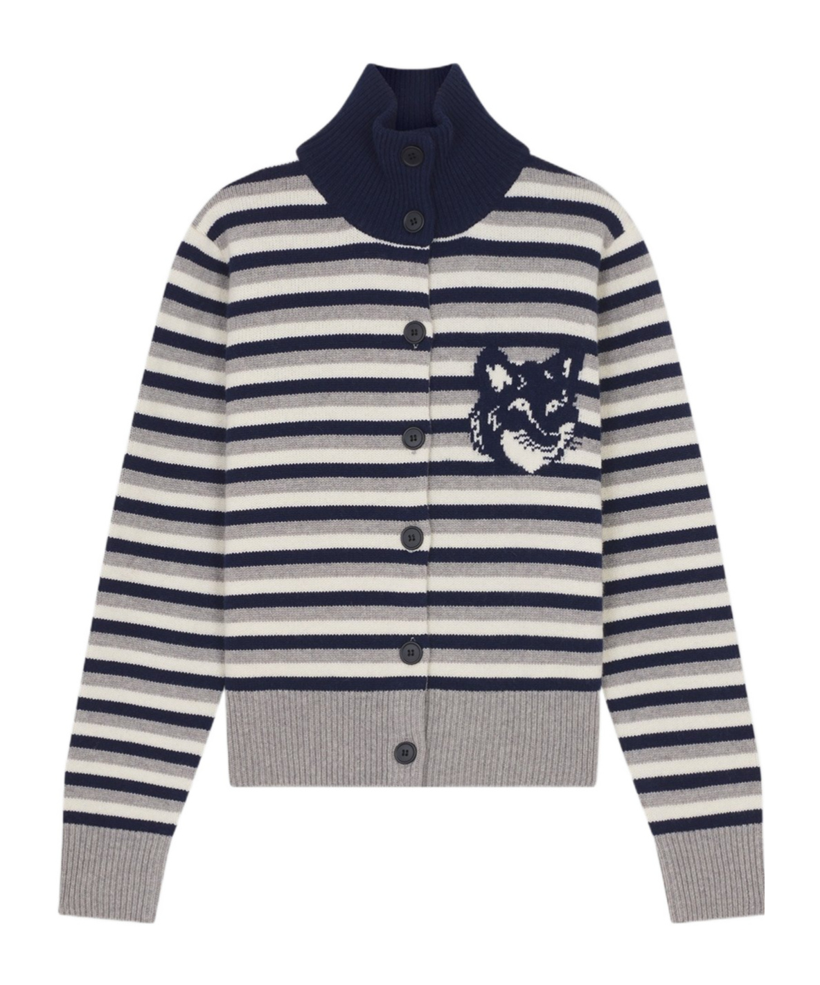 MAISON KITSUNÉ FOX HEAD INTARSIA STRIPED REGULAR CARDIGAN 