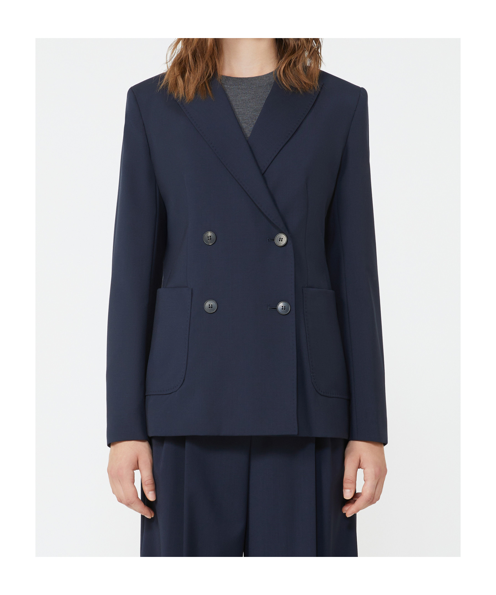 Weekend Max Mara Blazer De Tela De Lana Con Cierre Cruzado De Doble Botón In Blue
