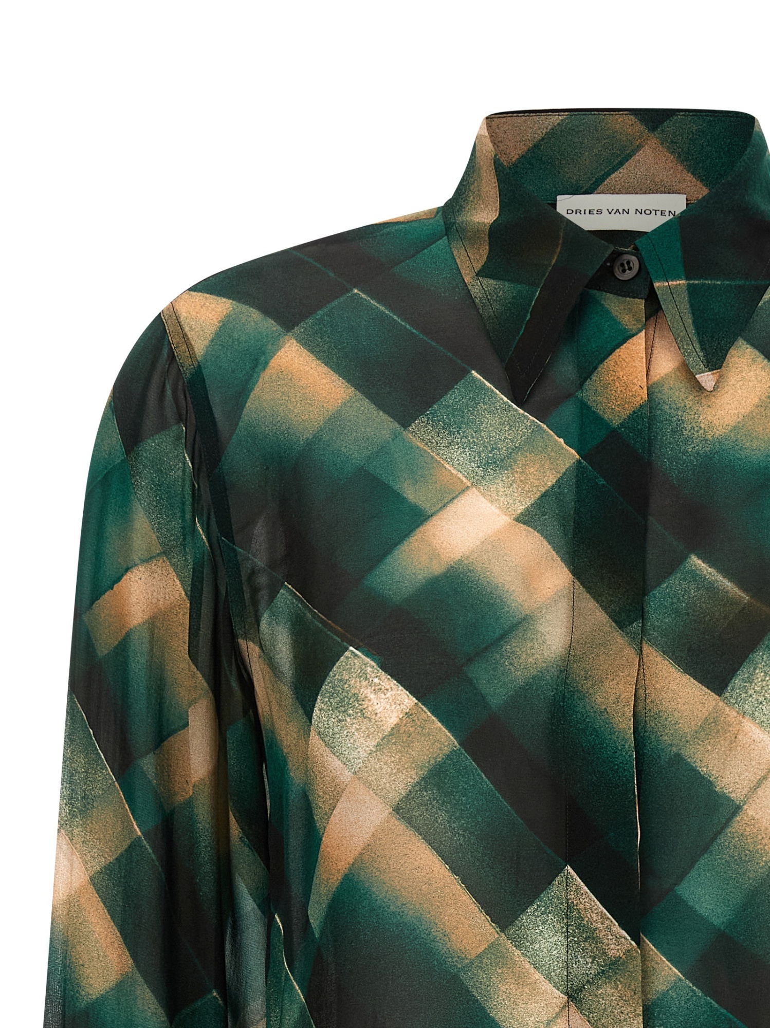 Dries Van Noten Sheer Fabric Pointed Collar Long Sleeves Shirt In Green