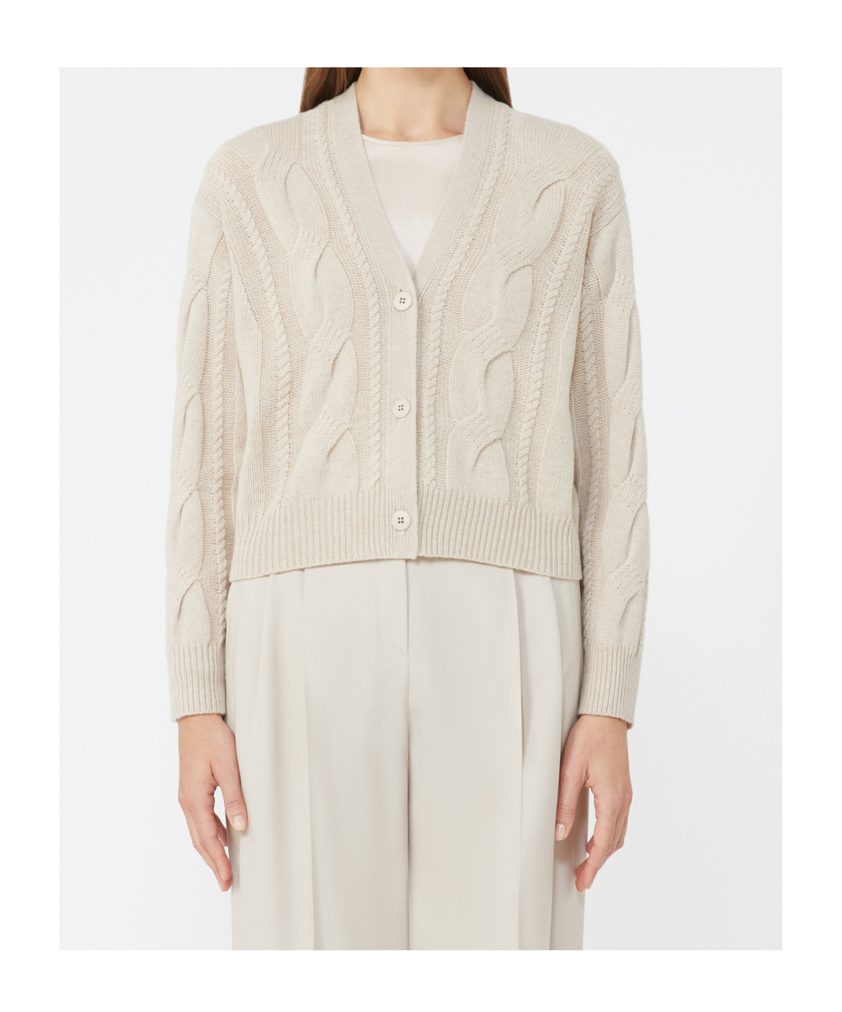 Max Mara Cropped Wool And Cashmere Blend Cardigan In Neutral