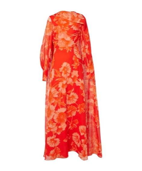 Erdem Caped Floral Silk Gown In Blue