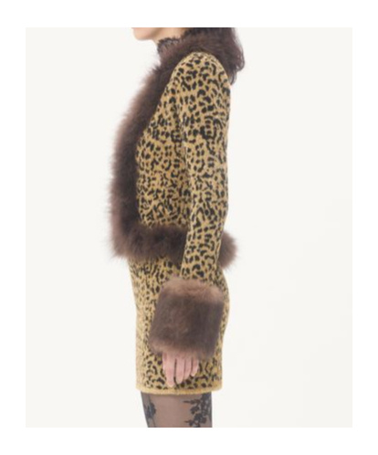 Valentino Feather And Lamb Shearling Trim Metallic Leopard Jacket In Brown