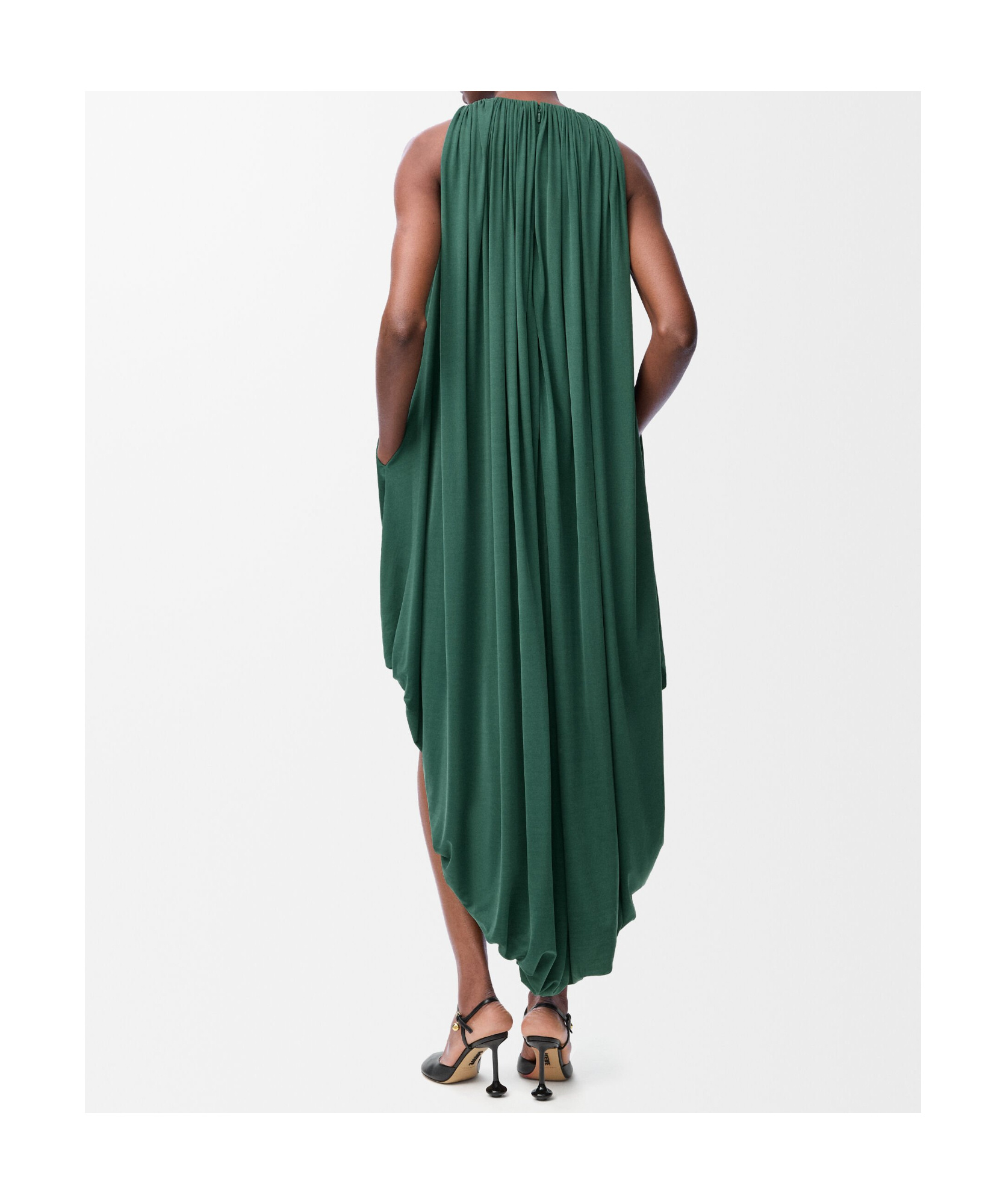 Loewe Silk High-low Midi Dress In Green