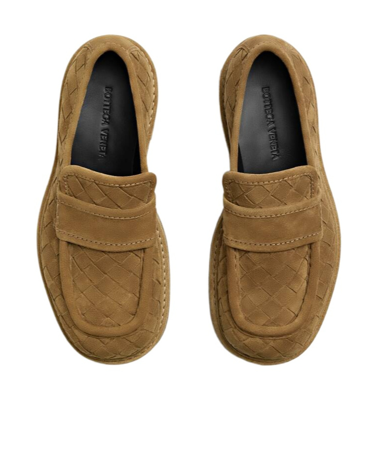 Bottega Veneta Haddock Intrecciato Suede Loafers In Brown
