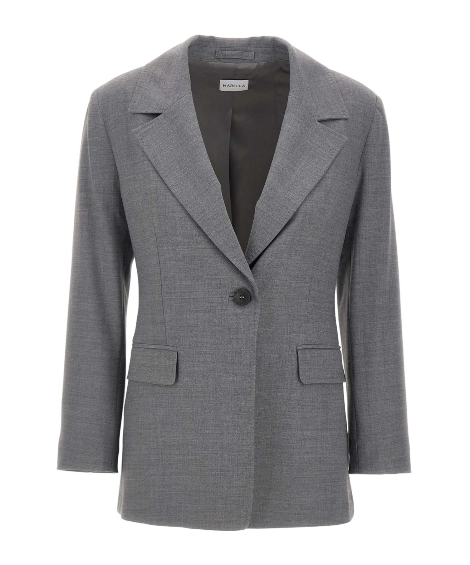 Marella Padded-shoulder Single-button Blazer In Gray