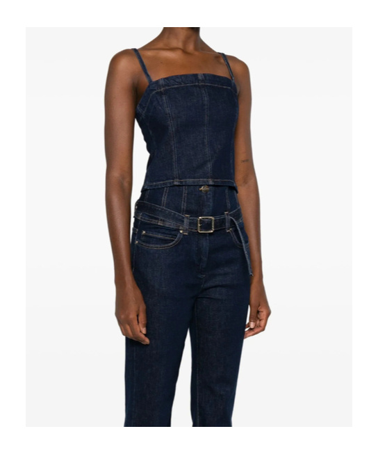 Pinko Spaghetti-strap Denim Tank-top In Blue