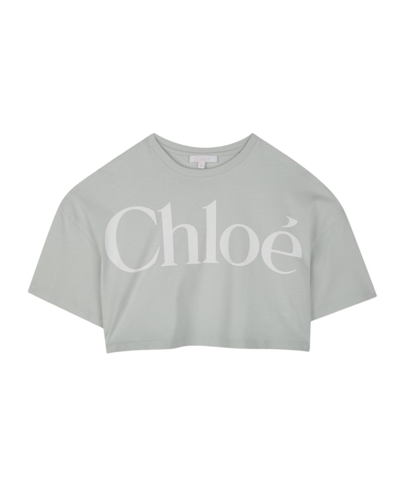 Chloé Logo-print Cropped T-shirt In Gray