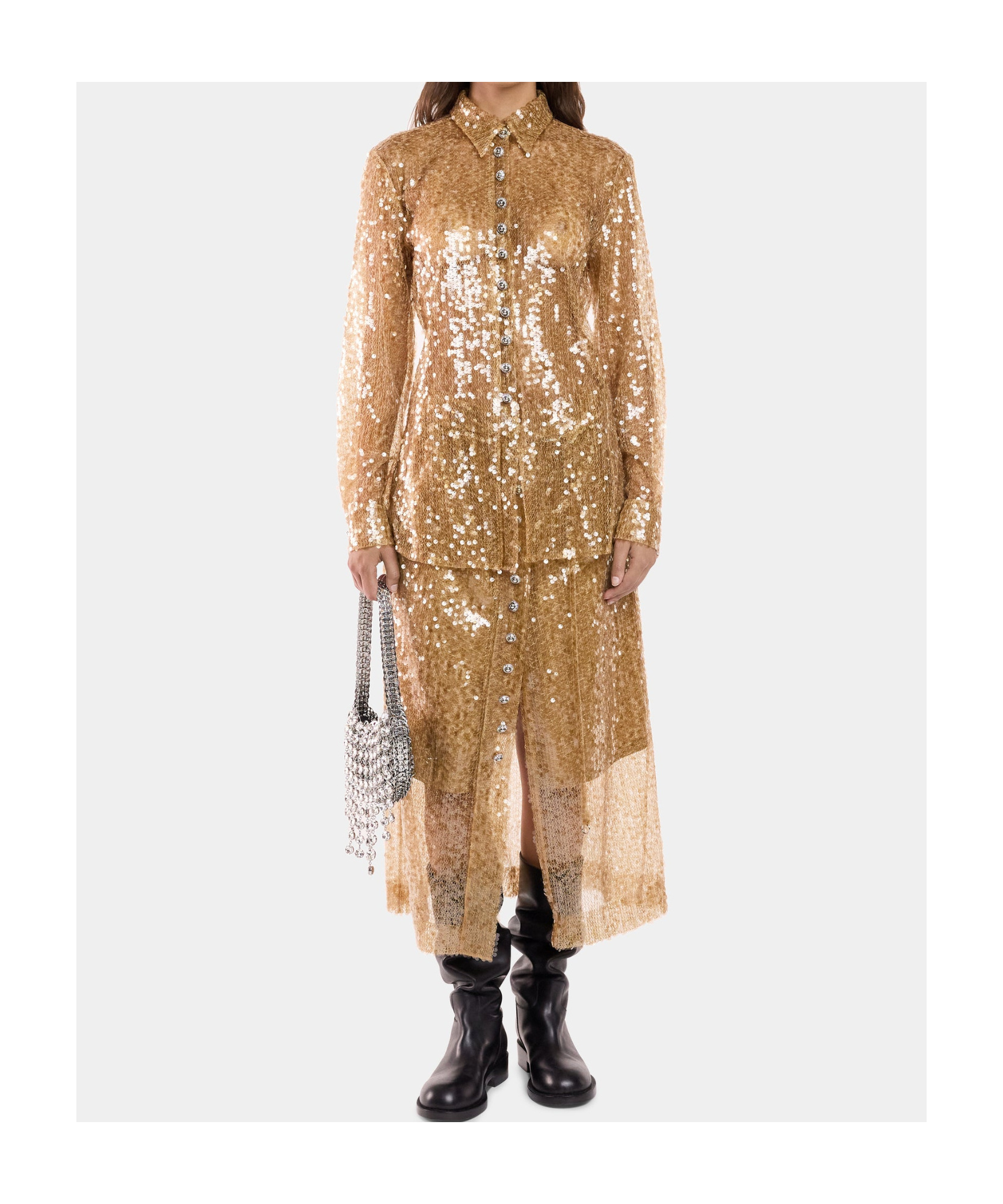 Shop Rabanne Sequin-embroidered Shirt In Nude