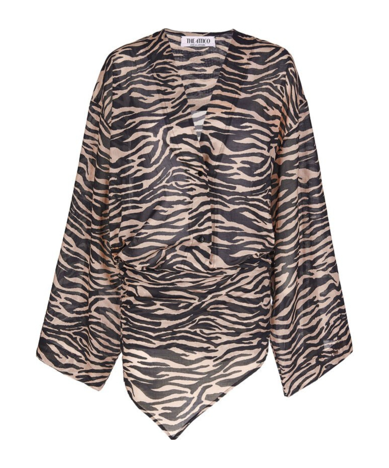 Shop Attico The  Zebra Printed V-neck Mini Dress In Black