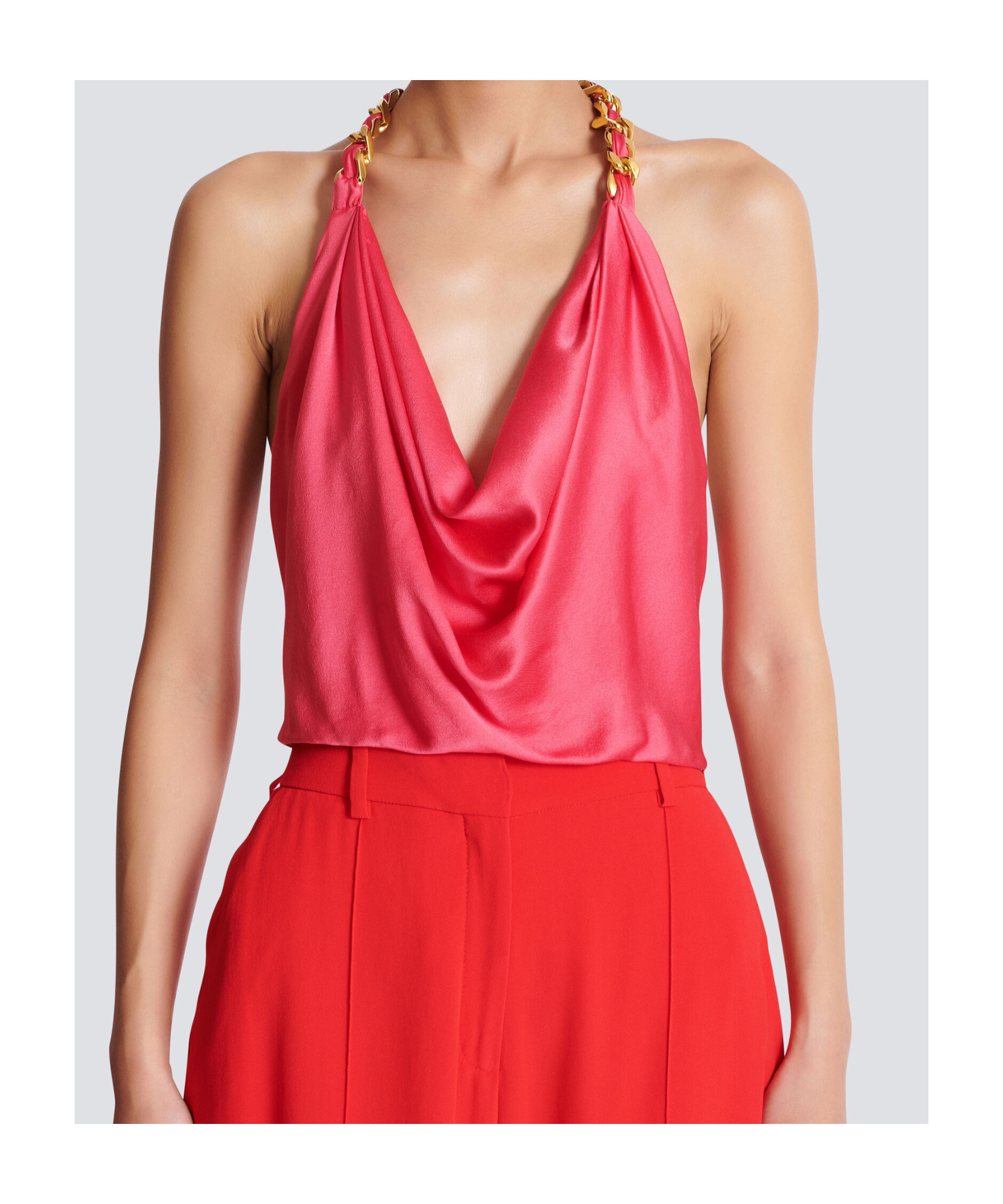 Balmain Silk Draped Halterneck Top In Pink
