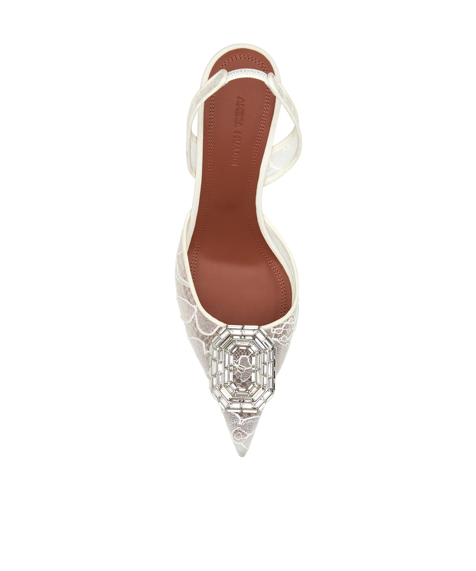 Amina Muaddi Women Camelia Slingback Lace Pumps In White