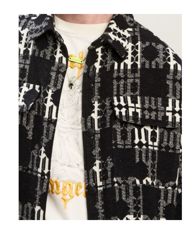 Palm Angels Two-tone Overshirt With Double Breast Pocket In Black