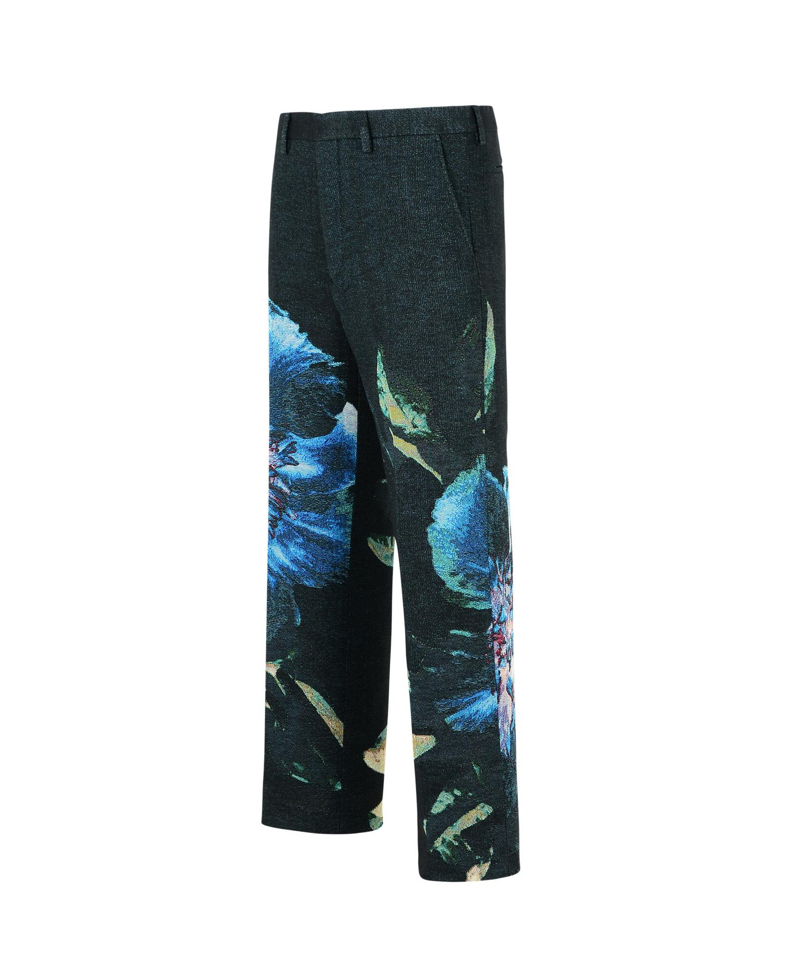Dries Van Noten Floral Pattern Cotton Blend Trousers In Black