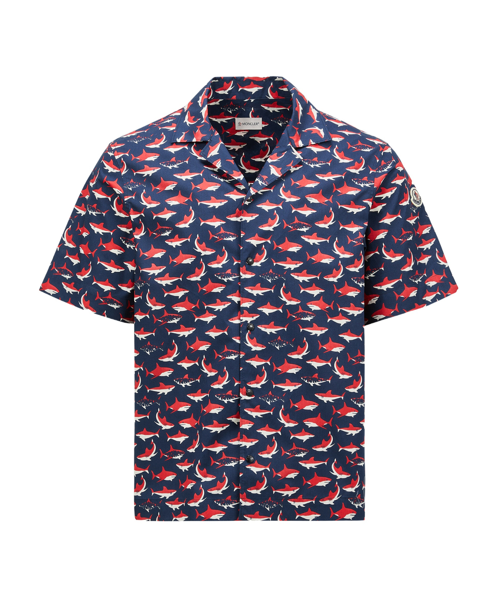 Moncler Chemise À Manches Courtes En Coton À Imprimé Requin In White  Blue  Red