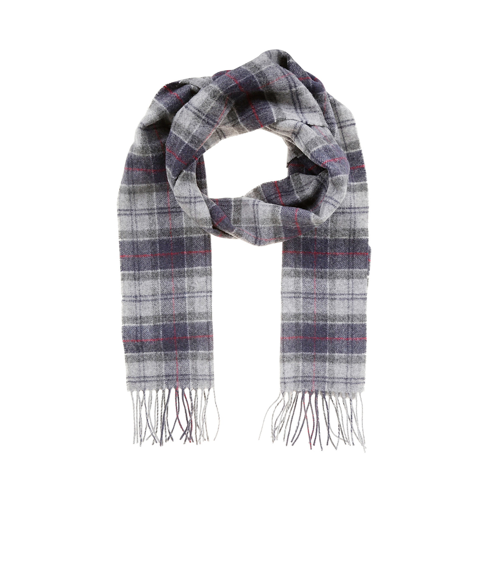 Barbour Checked Tassel Scarf In Gray