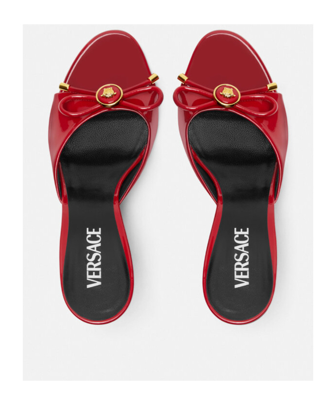 Versace Opera Bow 85 Leather Mules In Red