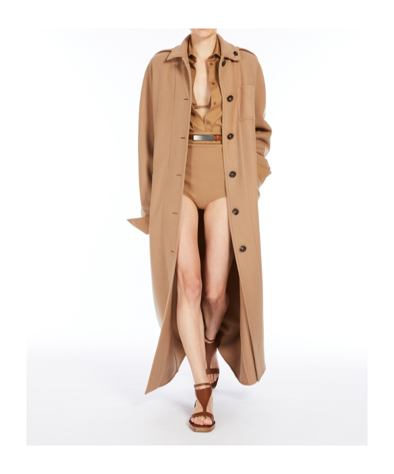 Max Mara Long-sleeved Coat In Nude