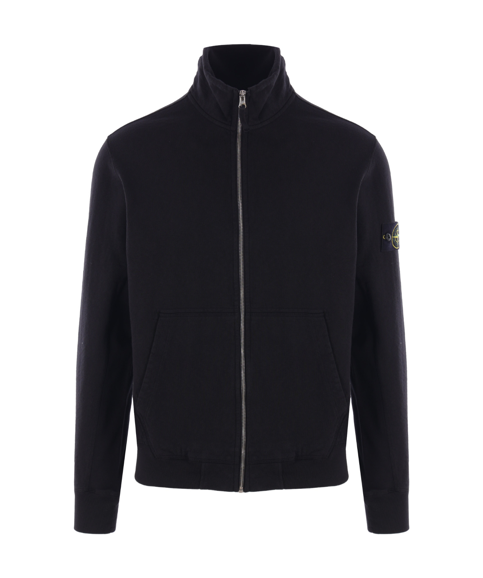 Stone Island High Neck Zip Fastening Sweater With Pouch Pockets In Black
