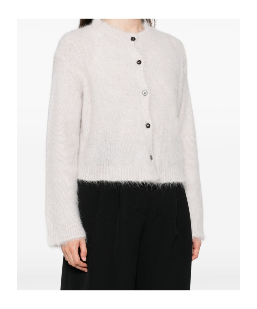 Antonelli Fuzzy Cropped Cardigan With Ribbed Details In White