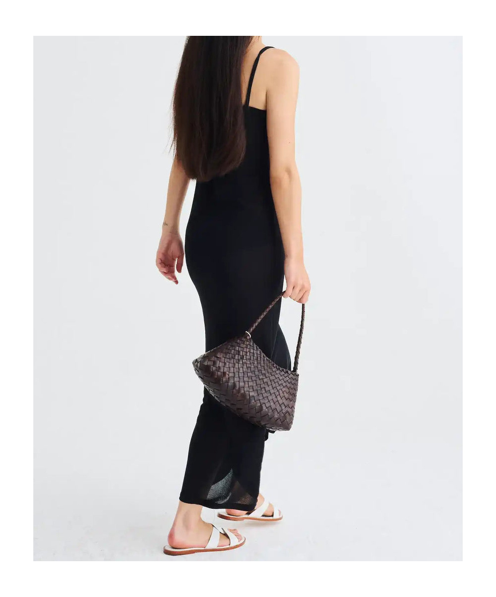 Dragon Diffusion Rossana Brown Mini Shoulder Bag With Top Handle And Interwoven Design In Leather Woman In Brown