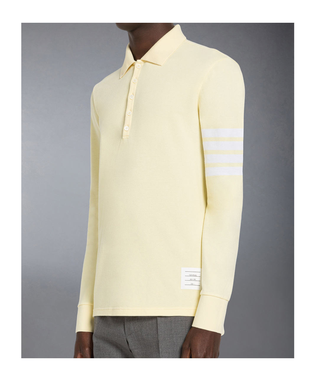 Thom Browne 4-bar Long-sleeve Polo Shirt In Neutral