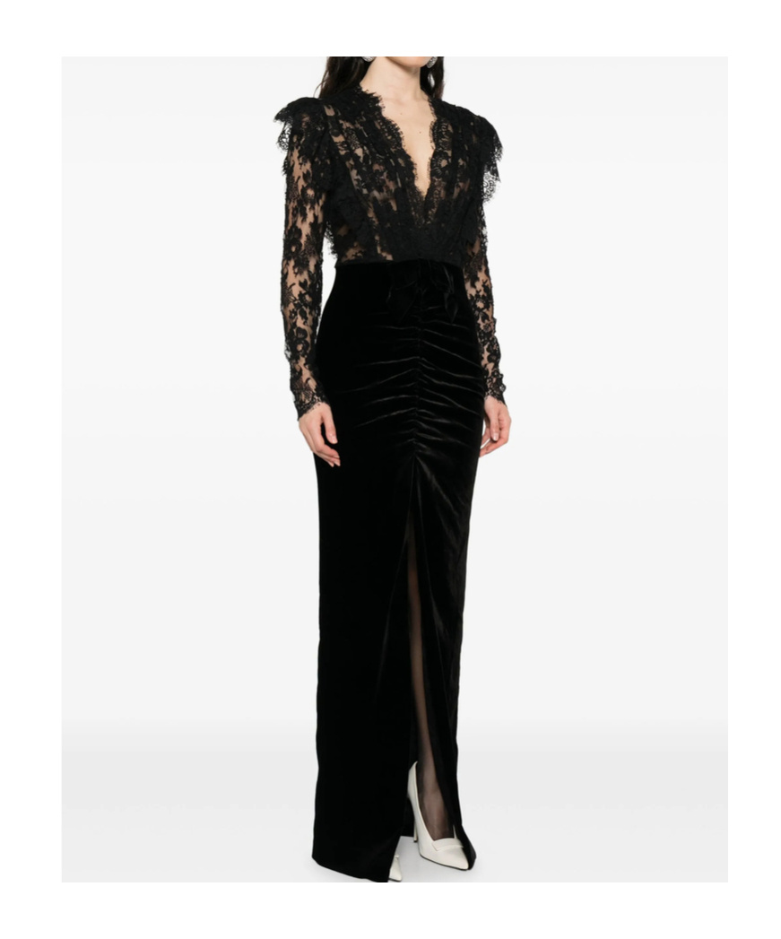 Alessandra Rich Women Velvet And Lace Dress In Black