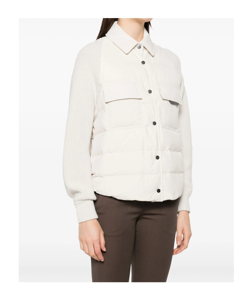 Brunello Cucinelli Two-material Down Jacket With Shiny Flap Detail