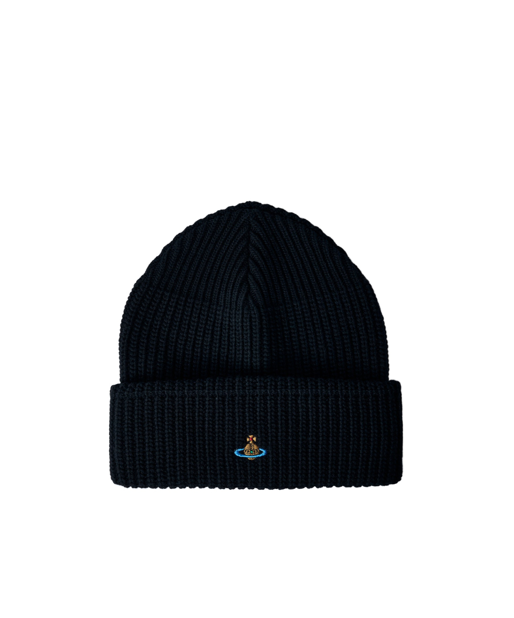 Vivienne Westwood Logo-embroidered Ribbed Wool Beanie In Black