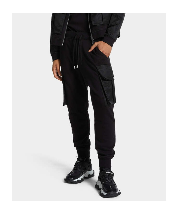 Dsquared2 Cargo Trousers With Elasticated Cuffs And Drawstring Waist In Black