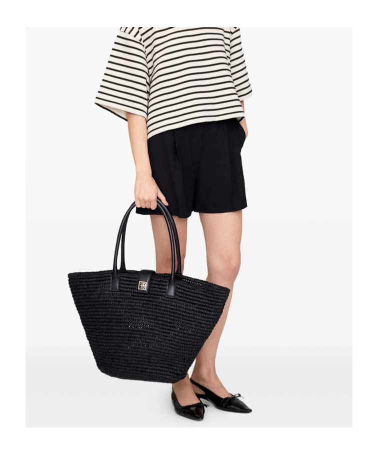 Anine Bing Womens Lou Monogram Raffia Tote Bag Black