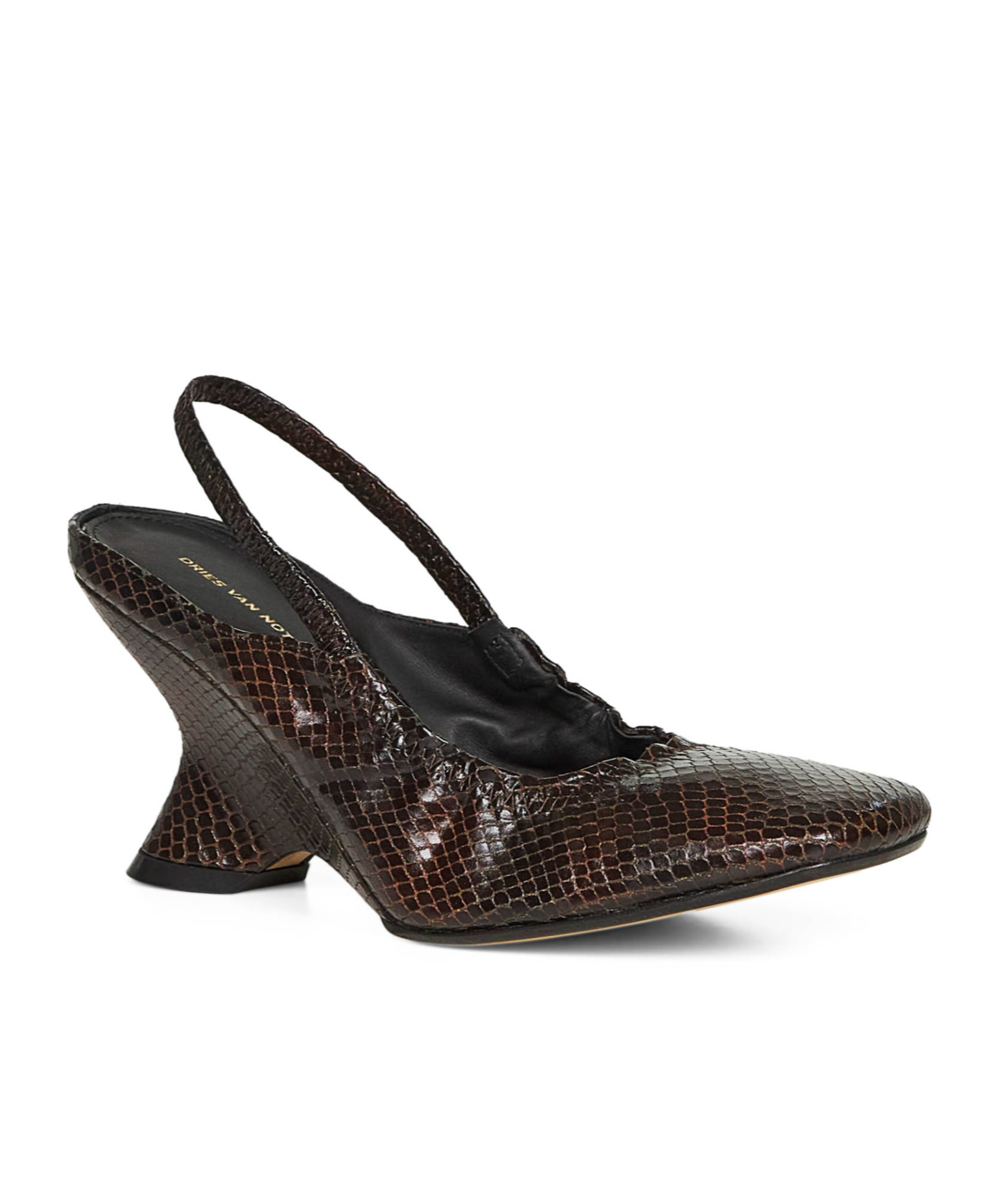 Dries Van Noten Snake-effect Leather Slingback Ballet Pumps In Brown